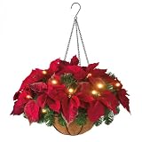 Cordless LED Poinsettia Hanging Basket