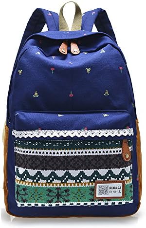 Free trip preppy style Canvas school bag large capacity Laptop Backpack travel daypack handbag (Blue)