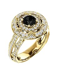10K Yellow Gold Round Cut Black and White Diamond Ring -- LIFETIME WARRANTY