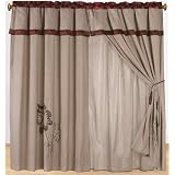 4 Pieces Solid Beige with Embroidered Floral Window Curtain / Drape Set with Attach Valance-treatment Draperies