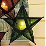 Etched Glass Star Candleholders -GREEN- with Flameless, Smokeless, Flickering Tealight