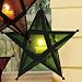 Etched Glass Star Candleholders -GREEN- with Flameless, Smokeless, Flickering Tealight
