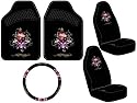 Ed Hardy "Love Kills" Design Auto Accessories Interior Package - Front Floor Mats, Seat Covers & Steering Wheel Cover