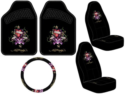 Ed Hardy Love Kills Slowly Seat Covers, Floor Mats, Steering Wheel Cover 5-pc Set