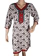 Bohemian Tunic Top Black & White Printed Kurta Kurti for Womens, Small Size