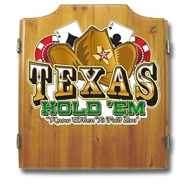 Trademark Texas Hold'em dart cabinet includes Darts and Board