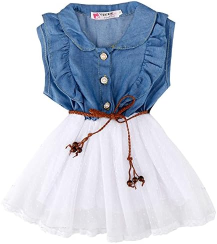 wallcart Toddler Kids Girl Sleeveless Lace Skirts Denim Top Tutu Party Dress Princess