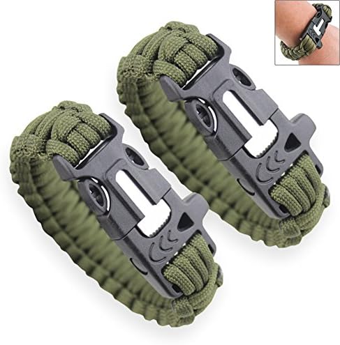 LightDay 2pcs Multifunction Survival Paracord Bracelet, Flint Fire Starter,Scraper Whistle for Ourdoor Hiking Camping Emergency