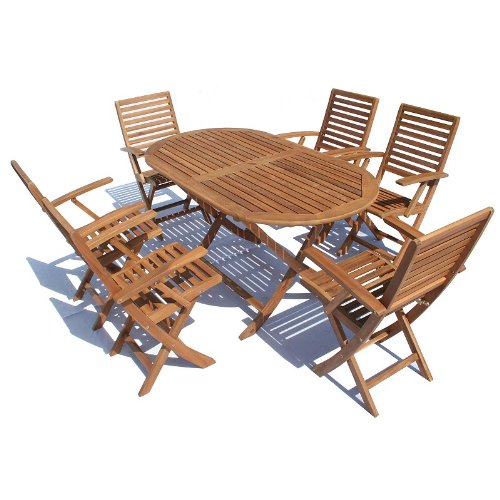 London Hardwood 6 Seater Oval Armchair Garden Furniture Set