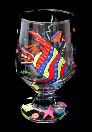 Angel Fish Design - Hand Painted - High Ball - All Purpose Glass - 10.5 oz.