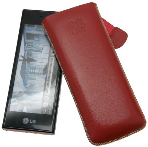 Suncase Ledertasche (Lasche mit R&uuml;ckzugfunktion) f&uuml;r LG BL-40 New Chocolate Rot