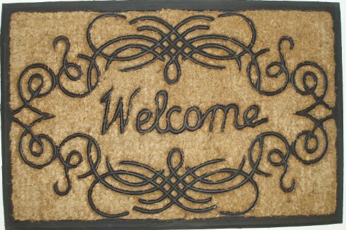 Welcome Scroll Oblong Rectangle - Super Heavy Duty Outdoor Premium Coir and Rubber Brush Mat 18x27 by Iron Gate - Extremely durable with strong rubber backing - Grips the ground and prevents skidding - Traps dust
