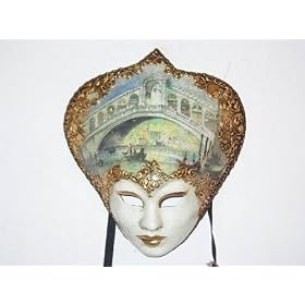 Overlay Picture of Venetian Scene on Venetian Carnival Mask by Venice Buys - Venetian Masks