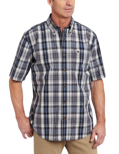 Good Review !! for Carhartt Men's Bellevue Plaid Short Sleeve Shirt, Navy, Large