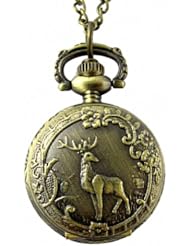 Youyoupifa Wholesale 5pcs/lot Retro Design Bronze Deer with Antlers Pattern Cover Pocket Quartz Watch NBW0PA7098-CO3