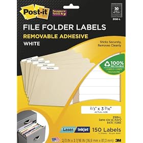 3M Filing Labels, 2/3-inch x 3 7/16-inch, 30 per Sheet, Five Sheets per Pack (2100-L)