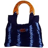 Alma de Anil Indigo Dyed Half Moon Wood Handle Bag