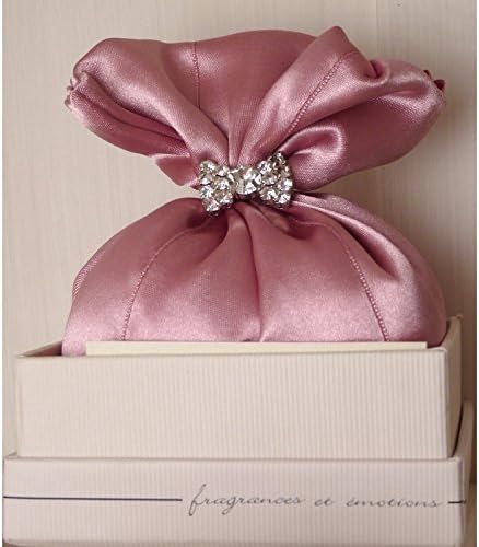 MARYSE A PARIS- Large Pink Rose Scented Satin Pouch With Jewel
