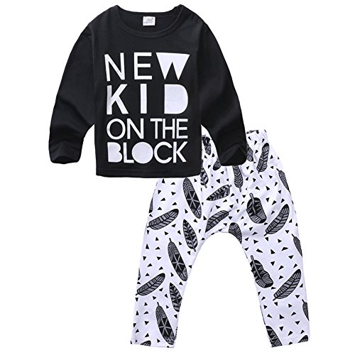 Baby Boys Long Sleeve Letters T-shirt and Feather Pants Outfits
