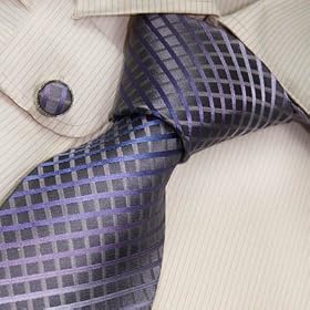 S2100 Designer Hand Made Purple Necktie Cufflinks Set Blue Checkers Plaids Ties for Men Jacquard Woven Pure Silk Mens Tie and Cuff Links Gift Tie Set