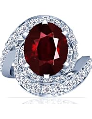 18K White Gold Oval Cut Ruby Ring With Sidestones