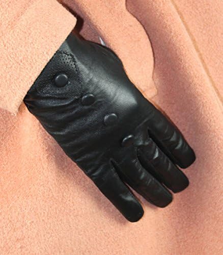 AT-HN Women's Winter Warm Button Leather Golves Black