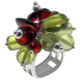 CHRISTMAS CARIBBEAN AMBER Certified Genuine Cherry Caribbean Amber and Sterling Silver Nugget Beads Ring