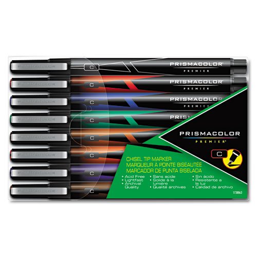 Prismacolor Premier Chisel Tip Markers, 8 Colored Markers