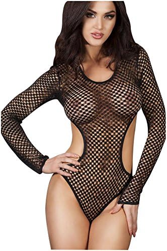 RoKo Womens Sexy Long Sleeves Fishnet Pajama Robes Sleepwear Lingerie Babydoll,Black