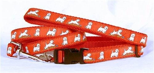 Designer West Highland White Terrier Dog Leash - Red West Highland White Terrier Leash- Four Feet Long - Made in USA