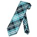 Vesuvio Napoli NeckTie Black Turquoise White PLAID Design Men's Neck Tie, Black Turquoise Aqua Blue White, One Size
