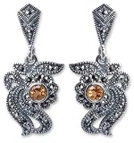 Marcasite and citrine flower earrings, 'Thai Corsage'