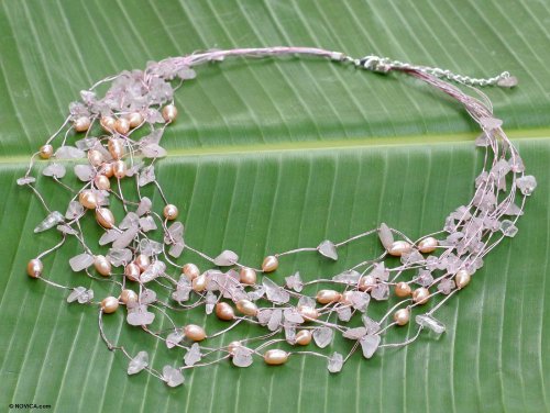 Pearl and Rose Quartz Necklace Cascade