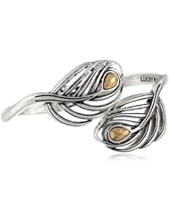 Lucky Brand "Two Tone Peacock" Two-Tone Open Feather Hinged Cuff Bracelet, 1.75"