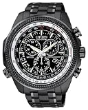 Eco-Drive Perpetual Calendar Alarm Chronograph Stainless Steel Black Case Black Dial