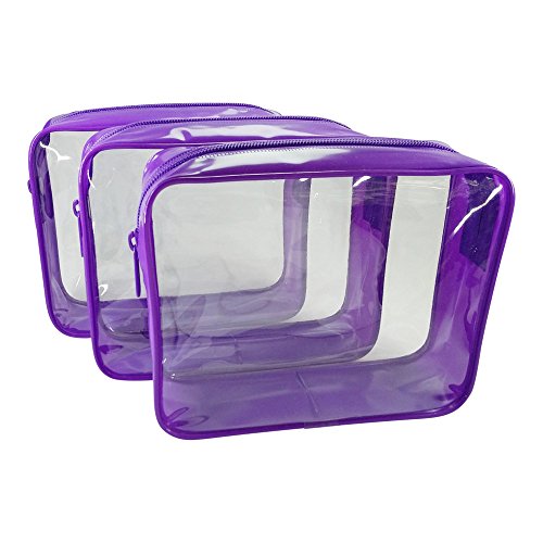 3-Pack Clear Vinyl Cosmetic Bag - Purple