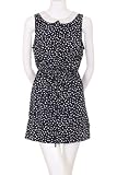 Forever 21 Cream Dots Peter Pan Collar Cinched Elastic Waist With Fabric Belt Sleeveless Dress Navy Blue
