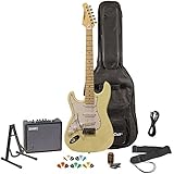 Sawtooth ST-ES-LH-VCW-KIT-3 Left Handed Electric Guitar in Vanilla Cream with White Pickguard, Lesson, Gig Bag, Stand, Cable, Picks, Tuner, Strap and Amplifier