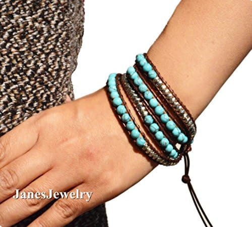 Pure Natural Turquoise Beads 4laps Wrap Bracelet for Women ,Bangle,cuff,women Bracelet,multistrand Leather Wrap Bracelet