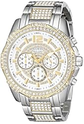 GUESS Men's U0291G4 Two-Tone Chronograph Watch with Genuine Crystals in Silver-Tone & Gold-Tone
