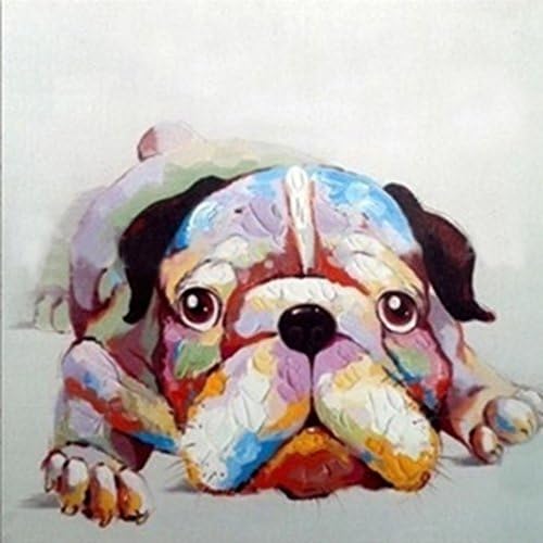 OO ART-ON SALE Oil Painting Hand Painted on Canvas Dog Pictures for Living Room Stretched Ready to Hang(24x24in, Lazy Dog)