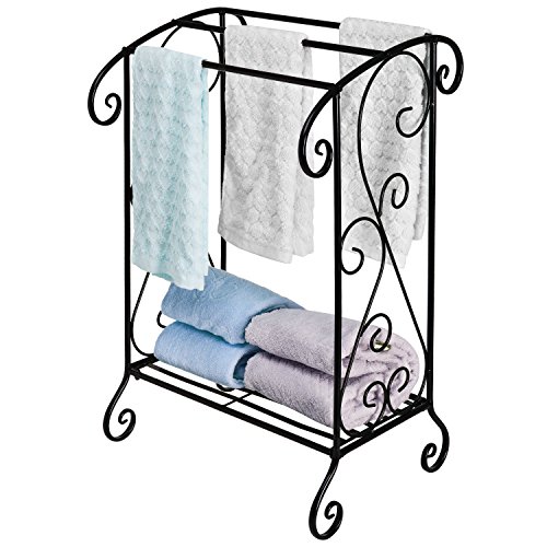 Elegant Black Wrought Iron Victorian Freestanding Bathroom Towel Rack