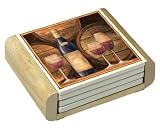 CounterArt Barrels of Wine Design Square Absorbent Coasters in Wooden Holder, Set of 4