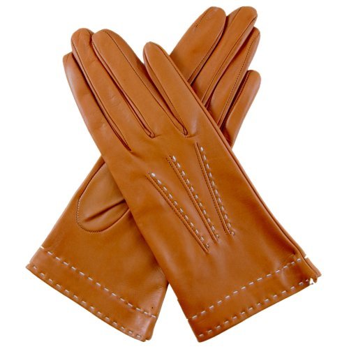 Italian Silk Lined Leather Gloves with Contrast Stitching Size 8 1/2 Color CAMEL By Fratelli Orsini (CS4204)