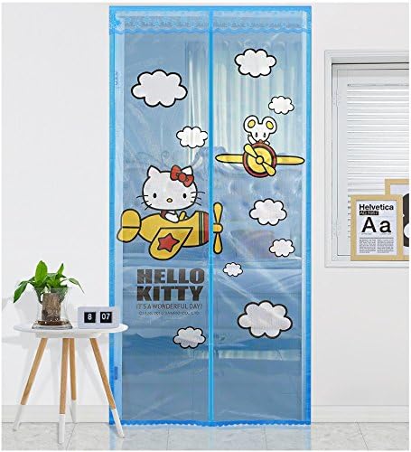 Dashop Magnetic Screen Mesh Door Curtain Net Full Frame Velcro Anti Mosquito Bugs (90 x 210 cm / 35.4 x 82.7", Hello Kitty)