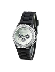 Watch: Geneva Womens Fashion Crystal Case Black Silicone Band Quartz Wrist Watch Jelly Watches Gifts - Broadfashion