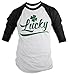 Shirts By Sarah Men's Saint Patrick's Day Lucky Irish Clover Shirt 3/4 Sleeve Raglan Shirts