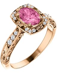 18K Rose Gold 7.00x5.00mm Oval Cut Chatham Created Pink Sapphire and Diamond Ring -- LIFETIME WARRANTY