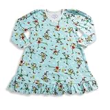 Sara's Prints - Girls Long Sleeve Holiday Skaters Nightgown, Aqua, Red