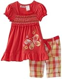 Young Hearts Toddler Girls Butterfly Embroidery Jersey with Plaid Bermuda Pant Set